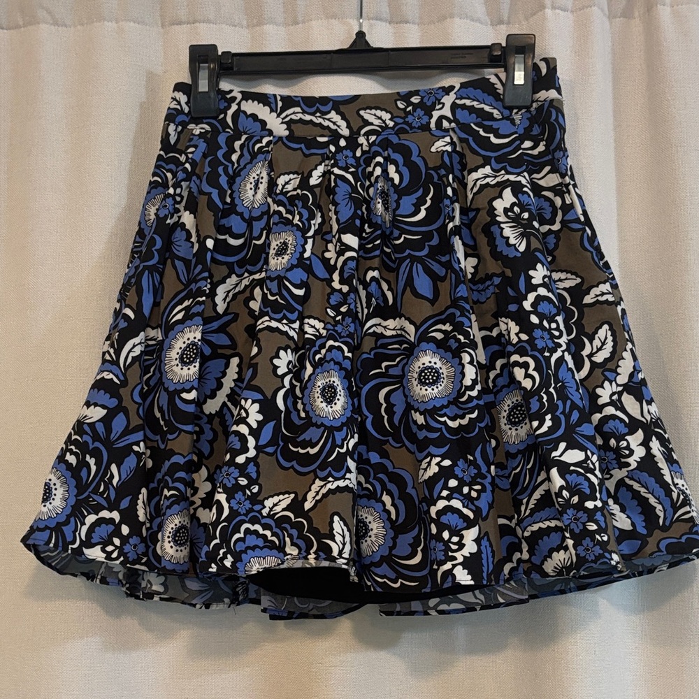 Express Blue and Black Floral Skater Skirt